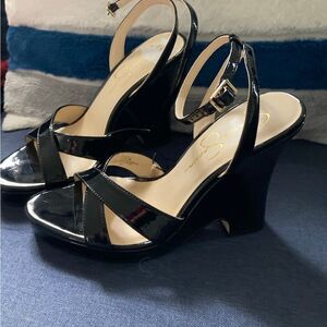 similar  patent leather wedge sandals from Jessica Simpson